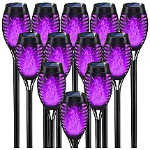 Kit de Estacas LED Solar com Chamas Falsas para Decoração de Halloween, 12 UN, Roxa