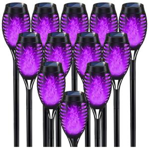 Kit de Estacas LED Solar com Chamas Falsas para Decoração de Halloween, 12 UN, Roxa