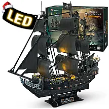Quebra Cabeças 3D Veleiro Negro com Led para Crianças e Adultos, 340 Peças, CUBICFUN, Preto