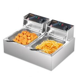 Fritadeira Elétrica Dupla Profissional 21 Litros de Capacidade, Aço Inoxidável, 110V 5000W, ROVSUN