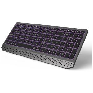 Teclado Ergonômico Sem Fio Recarregável Reduz a Tensão das Mãos com Descanso de Pulso e Luz LED, HOLKONBE, Preto