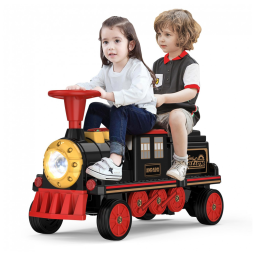 Trem Elétrico Infantil a Bateria 12V com Assento Ajustável, Música, Farol e Apito, ANPABO, Preto