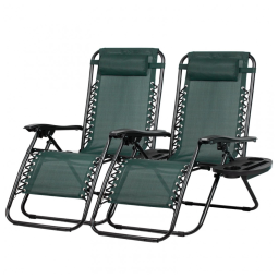 Conjunto de 2 Cadeiras Reclináveis de Praia Nazhura em Aço com Design de Malha, Cor Verde Escuro