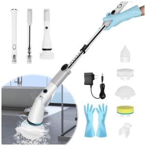 Vassoura Elétrica Rotativa 360 sem Fio com Cabo Flexível e 4 Acessórios, Branca, 110v, RUILI LIFE, Branco