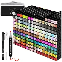 Conjunto de Canetas Artisticas 182 cores com Ponta Dupla e à Base de Álcool para Crianças e Adultos, Tommax