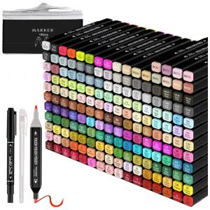 Conjunto de Canetas Artisticas 182 cores com Ponta Dupla e à Base de Álcool para Crianças e Adultos, Tommax