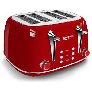 Keenstone WT 8220 Torradeira Elétrica Retrô 4 Fatias com 6 Níveis de Tostagem, 110V, Vermelha