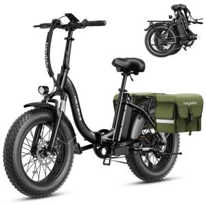 Bicicleta Elétrica Dobrável para Adultos 7 Velocidades até 77km com Bolsa de Transporte e Amortecedor Duplo, 48V 500W, Heybike, Preta