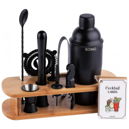 Kit Bn Profissional 11 Peças em Alumínio com Suporte de Madeira, SOING Black, Preto