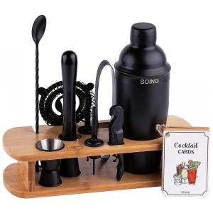 Kit Bn Profissional 11 Peças em Alumínio com Suporte de Madeira, SOING Black, Preto