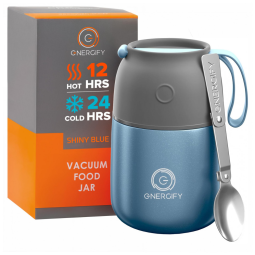 Frasco Térmico Portátil para Alimentos 500mL em Aço Inoxidável com Vedação e a Prova de Vazamentos, ENERGIFY, Azul