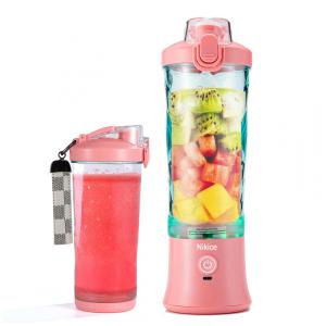 Liquidificador Portátil 600mL com Carregamento USB e à Prova Dágua, 240W, Nikice, Rosa