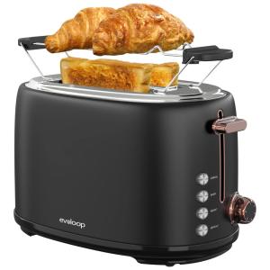 Torradeira Elétrica 2 Fatias com 6 Níveis de Tostagem e Função Descongelar 110V 850W, Evoloop, Preta