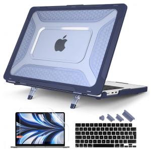 Capa Rígida Batianda Honeycomb MacBook Air 13,6" Azul Marinho – Modelos A2681, A3113, A3240 com Suporte Dobrável e Proteção Completa