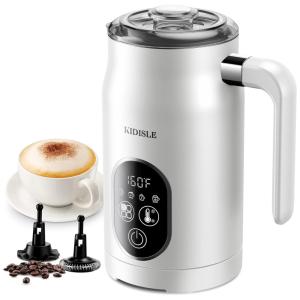 Espumador de Leite Elétrico 4 em 1 com Controle de Temperatura Automático, Faz Espuma Quente/Fria, Ideal para Café, Latte e Chocolate