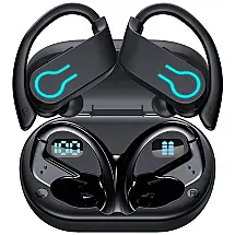 Fones de Ouvido Bluetooth com Display LED e Estojo de Carregamento, Wisezone Q63, Preto
