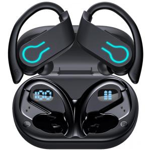 Fones de Ouvido Bluetooth com Display LED e Estojo de Carregamento, Wisezone Q63, Preto