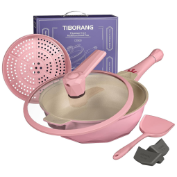 TIBORANG 8 em 1 Frigideiras Antiaderentes, 28 cm Frigideira com Tampa, Vaporizador, Panela Multifuncional para Todos os Fogões