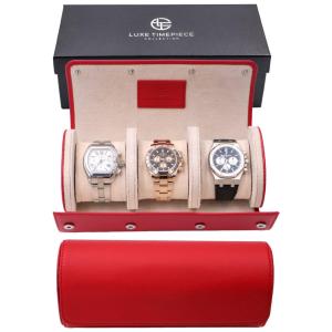 Coleção de Relógios Caixa, Estojo para Relógios Protege e zena, 3 Lugares, LUXE TIMEPIECE COLLECTION, Vermelho