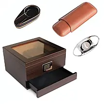 Umidificador de Charutos Case Elegance Renzo com Tampa de Vidro Kit Completo