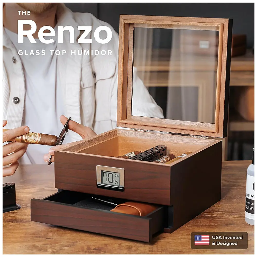 Umidificador de Charutos Case Elegance Renzo com Tampa de Vidro Kit Completo — foto 2