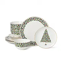 Aparelho de Jantar Kate Spade New York Evergreen 12 Peças Porcelana Serviço para 4 Friso de Ouro