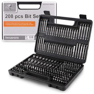 Kit Brocas de Chaves 208 Peças com Estojo, WULFPOWERPRO G1001, Preto