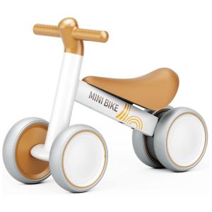 Bicicleta sem Pedal com 4 Rodas para Crianças de 9 a 24 Meses, 67i, Branco e Marrom
