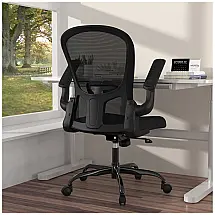 Cadeira de Escritório Ergonômica em Malha Respirável com Apoio de Braços Dobráveis, Silybon, Preta