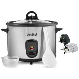 Vonshef Panela de Arroz Elétrica 1.8L Multifuncional com Desligamento Automático, 700W, 110v, DYNASTAR 13343, Prateado