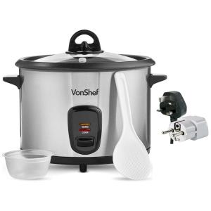Vonshef Panela de Arroz Elétrica 1.8L Multifuncional com Desligamento Automático, 700W, 110v, DYNASTAR 13343, Prateado