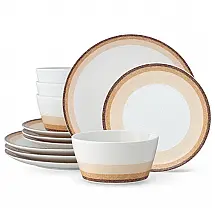 Aparelho de Jantar para Todas as Ocasiões com 12 Peças, Formato Redondo e Material de Porcelana, Noritake G019-12E, Colorido