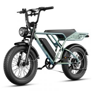Bicicleta elétrica Jasion RetroVolt Pro verde, pneus 20x4, motor 750W pico 3000W, bateria 52V 20Ah (1040Wh), freios hidráulicos
