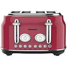 Torradeira Elétrica 4 Fatias com Função Descongelar e Bandejas de Migalhas Removíveis, 110V 1500W, Homeart, Vermelha