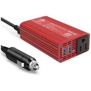 Inversor de Potência 150W 12V Para AC Alumínio 2 Portas de Carregamento USB, 110v, BESTEK, Vermelho