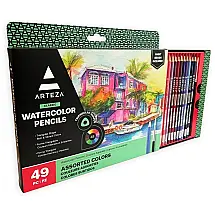 Conjunto de lápis de cor aquarela Arteza para colorir adulto, 49 lápis triangulares apontados para desenho, ideal para adolescentes
