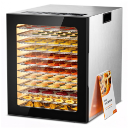 Desidratador PSIIDAN FD-1008A 850W com 12 bandejas inox, timer digital 48h, 10 programas automáticos e controle ajustável de temperatura