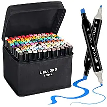 Conjunto de Canetas Artisticas 80 Cores á Base de Álcool de Ponta Dupla Premium para Crianças e Adultos, WELLOKB