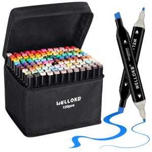 Conjunto de Canetas Artisticas 80 Cores á Base de Álcool de Ponta Dupla Premium para Crianças e Adultos, WELLOKB