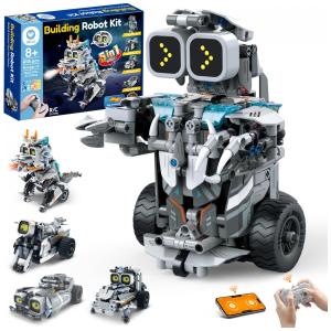 Kit STEM Robô Dinossauro de Montar Sillbird 5 em 1 com Controle Remoto e APP 646 Peças com Spray e Olhos Digitais