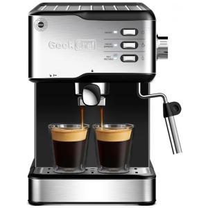 Máquina de Café Expresso em Aço Inoxidável com Bocal de Leite, 110V 950W, Geek Chef, Prata