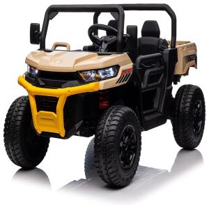 Caminhão Basculante Elétrico Infantil 2 Assentos com Pneu EVA Polimerizado de Borracha e Bluetooth, 24V, AOKOY, Bege