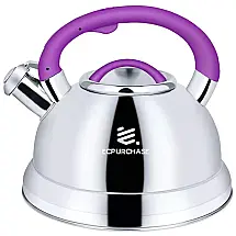 Chaleira 3L com Apito e Cabo ergonômico, Aço Inoxidável, Roxa, ECPURCHASE NKT P Gen 2, Violeta