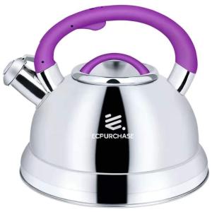 Chaleira 3L com Apito e Cabo ergonômico, Aço Inoxidável, Roxa, ECPURCHASE NKT P Gen 2, Violeta