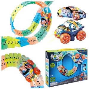 Pista de Corrida com 60 Peças, Iluminação e Pista Flexível para Crianças Acima de 3 Anos, Cream Kids, Colorida