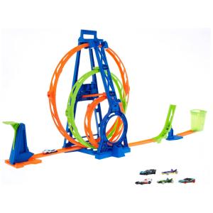 Pista Triple Loop Slam Car, Escala 1:64 com 3 Loops e 1 Carro para Crianças Acima de 6 Anos, Hot Wheels