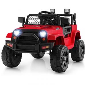 Carro Elétrico Infantil a Bateria 12V com Luzes LED, Buzina. MP3 e Suspensão de Mola, HONEY JOY, Vermelho