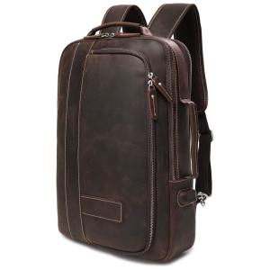 Mochila Unissex de Couro para Laptop, LANNSYNE LB135, Marrom