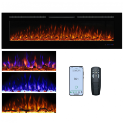 Lareira Elétrica de Embutir A54x182L cm com Temporizador, Chama Multicolorida, Controle Remoto e Wifi, 110V 1500W, Dreamflame