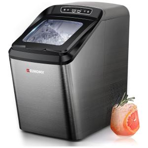 Máquina de Gelo Automática até 1 Kg, H Aço Inoxidável com Painel de Controle, 110v, E EUHOMY, Preto